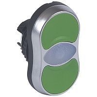 Головка с двойными кнопками ∅ 22,3 - Osmoz - с подсветкой - потайной/потайной толкатель - зеленый/зеленый | код 024071 |  Legrand